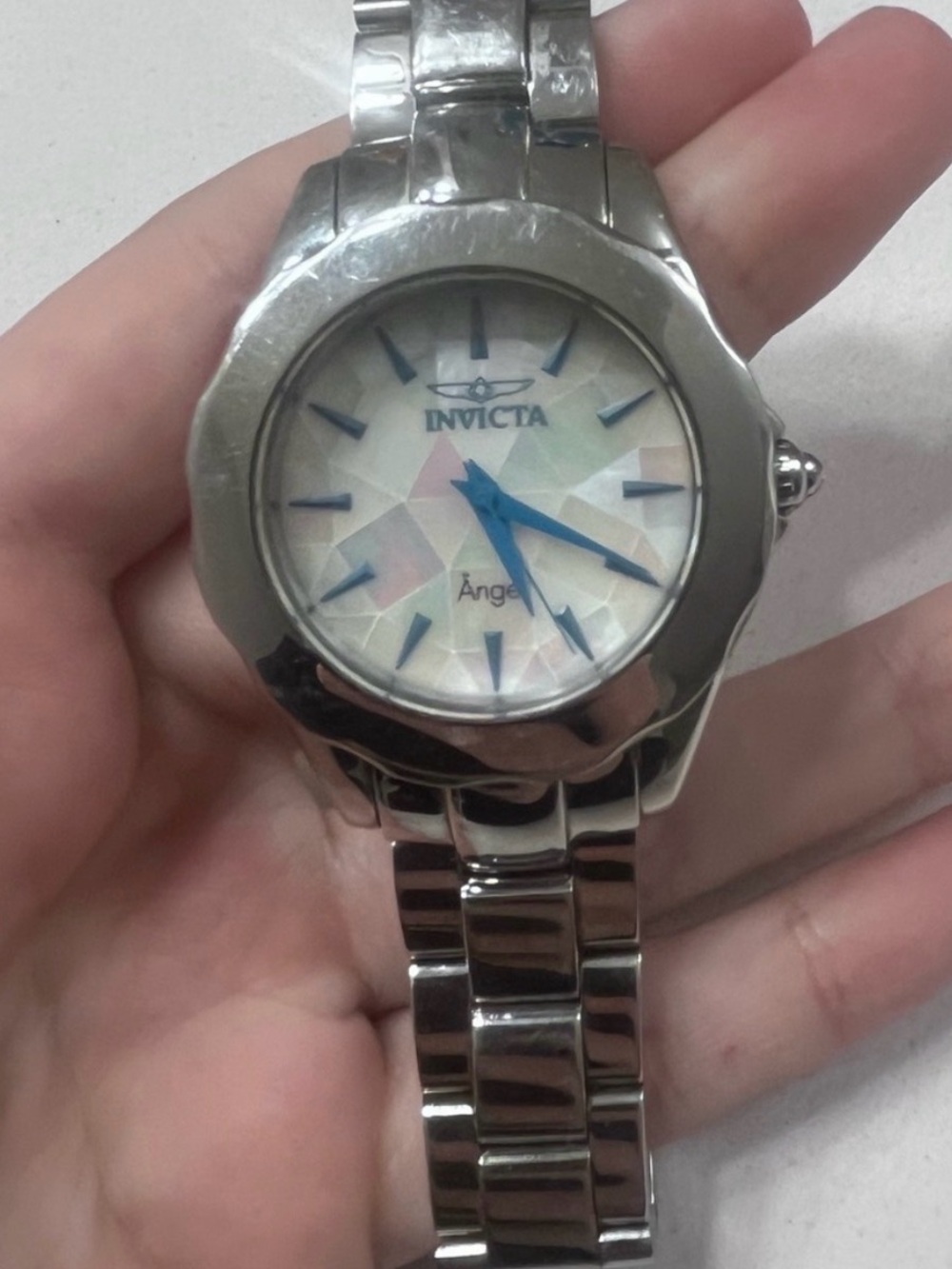 Invicta Angel Silver Mother of Pearl dial Watch with Blue Hands